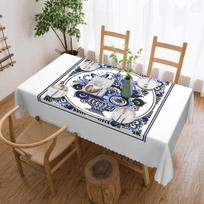 DUTCH BLUE DELFT Vintage Windmill And Bridge Print Rectangular Tablecloth Oilproof Table Cover for Dining Events Table Cloth 137x183cm gray