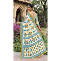 New Launch – Premium Bagru Print Mulmul Cotton Saree beige