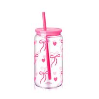 16oz Rožinis lankelis Plastikinis puodelis Skaidrus pieno kavos puodelis su šiaudeliu Kelioninis Lauko Vandens gėrimo puodelis Virtuvės vandens puodeliai pink