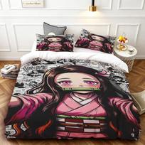Nezuko 3pcs Duvet Cover Demon Slayer Cartoon Bedding Set Quilt Cover Queen King for Children Teens Bedroom Decor 140x200cm