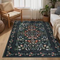 Beige Floral Area Rug – Luxury Large Non-Slip Floor Mat for Living Room  Bedroom, Soft Machine Washable Coffee Table Rug 180x200cm(70x78in)