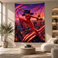 Dekoratyvinis gobelenas, Sienų menas su atspausdinta Miraculous Ladybug, Lengvas sieninis kabinamas elementas miegamojo fonui 180cmx200cm