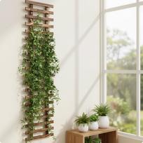2 Pieces Wall Planter with Trellis Natural Wood Vertical Slatted