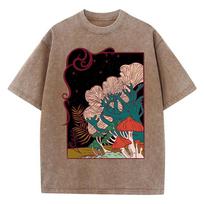 Cottagecore Sodo Grybų Spaudinys Moteriški Skalbti Marškinėliai Hip Hop Vasariniai Marškinėliai Laiski Drabužiai Medvilniniai Streetwear XL įvairiaspalvis