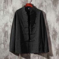Vyriški medvilnės ir lino marškiniai su sagomis kiniško stiliaus, retro ilgomis rankovėmis, pavasariui ir rudeniui 4XL/Weight 165-180 jin juoda