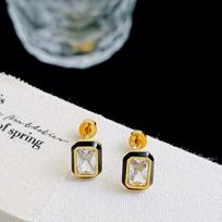 Unisex Black Drip Glaze Zircon Titanium Ear Cuff Stud Earrings white