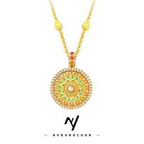 Luxury 24K 9999 Pure Gold Real Gold Women's Enamel Smart Rotating Pendant Diamond Gourd Compasses Necklace auksas