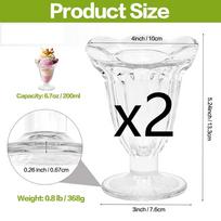 Glass Tulip Sundae Cups, 200ml Clear Milkshakes Footed Ice Cream Cups Dessert Bowls Set for Sherbet Trifle, Fruit, Salad 200ml white