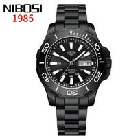 Nibosi Automatic Men'S Mechanical Watch Solid Steel Belt Multi-Function Luminous Waterproof black