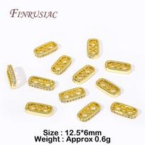 18K Gold Plated Rectangle Bracelets Spacer Beads Bar Inlaid Zircon  Separators Bar Jewelry Making Supplies DIY Accessories 10 Pieces beige