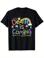 Rainbow Death Is Coming Funny Graphic T-shirt XXL gray