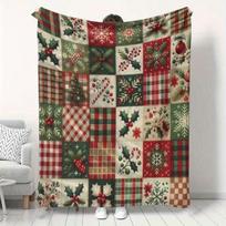 Contemporary Holiday Flannel Throw Blanket - Red Green Christmas Snowflake Holly Berry Print, Soft Warm All-Season Blanket for Sofa Bed Camping Office 100X150CM gray