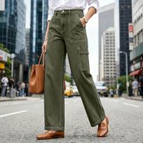 Women's Casual Loose Fit Straight Leg Jeans L white