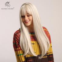 BLONDĖS VIENRAGIS Ilgi tiesūs perukai su kirpčiukais Ombre Brown Blonde 62cm smėlis