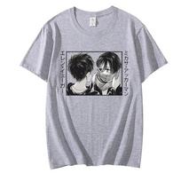 Anime Attack on Titan Mikasa Ackerman Eren Jaeger marškinėliai animacinis filmas Shingeki No Kyojin marškinėliai Harajuku Graphic marškinėliai Mlae Tops M gray