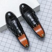Fashion Britain Men Pointed Double buckle monk strap Flats Leather Shoes Casual Loafers Formal Dress Footwear Sapatos Tenis Masculino 38 black