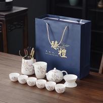 Simple suet jade kung fu tea ware Chinese wisteria flower light luxury gift box set gray