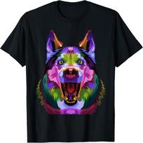 Husky Colorful Pop Art Portrait For Dog Owners Chukcha Sibe T-Shirt XXXXXL blue