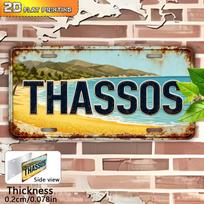 D Flat Vintage Thassos Island Greece Map Wall Art  Greek Island Sign Suitable for Home Outdoor Mediterranean Coastal Decor 15x30cm(5.9x7.8inch) black