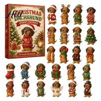 Charming Dachshund Winter Collectible 2026 Advent Calendar, 24 Days Dog Surprises with 2D Holiday Surprise Gift Festive Puppy Figures for Lovers