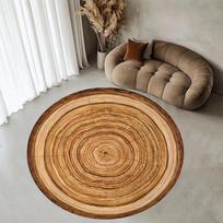 Modern Tree Ring Round Area Rug Natural Wood Log Section Welcome Decorative Floor Carpet for Bedroom Living Room Home Gift 80x80cm