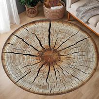Modern Tree Ring Round Area Rug Natural Wood Log Section Welcome Decorative Floor Carpet for Bedroom Living Room Home Gift 120x120cm
