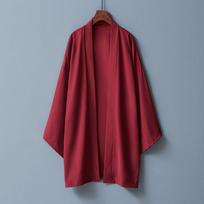Vyriškas ilgas vienspalvis japoniškas kimono pončas vasarai kasdienis laisvas moteriškas yukata haori paplūdimio juodas hiyoshi marškinių švarkas XXXL vyno raudonos spalvos