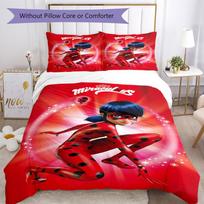3pcs Miraculous Bedding Set Duvet Cover Closure Includes 1 Duvet Cover & 2 Pillowcases, Soft and Comfortable for All Seasons. 135cmx200cm red