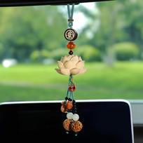 Wood Lotus Car Accessory With Traditional Design For Incar Decor And Safe Journey green