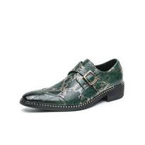 Real Leather Slip-on Shoes 2025 Men's Workplace Senior Business Clothing Men's Double Buckle Leather Shoes Pointed Casual Shoes 43 žalia