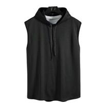 Men's Sleeveless Hooded Tank Tops Summer Gym Bodybuilding Fitness Sport Workout Singlet Solid Color Sports Vest XXXL black