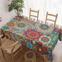 Boho Floral Mandala Rectangle Table Cloth for Table Decor Kitchen Dining Waterproof Reusable Tablecloth for Table Wedding Party 90x140cm