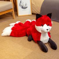 Pasakų figūrėlė Devyniaragė Lapė Pliušiniai žaislai Kimštas gyvūnas Devyniaragė Raudona Kitsune Lėlės Kūrybiška dovana Gyvos lapės gyvūnai Dekoratyvinis žaislas 25X55cm red