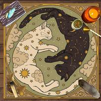 Juoda ir balta katė Tarot kortelės staltiesė Meno dizaino staltiesė Altoriaus staltiesė Staltiesė Tarot kilimėliui Būrimas Raganų namų 49x49cm beige
