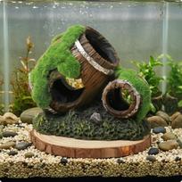 Aquarium Barrel Cave Resin Hollow Hideout Wood Grain LichenLikeLike for L Slanted Moss