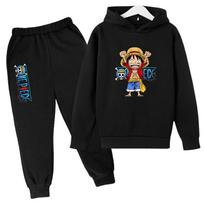 Populiariausias Animacinis Anime One Piece Luffy Zoro Vaikams Pavasario Rudens Harajuku Džemperis Su Kapišonu Ir Sportinės Kelnės Rinkinys Kišenės Džemperis Viršutiniai Drabužiai 160 black