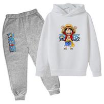 Populiariausias Animacinis Anime One Piece Luffy Zoro Vaikams Pavasario Rudens Harajuku Džemperis Su Kapišonu Ir Sportinės Kelnės Rinkinys Kišenės Džemperis Viršutiniai Drabužiai 120 white