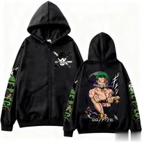 2026 One Piece Zoro Anime Spaudinys Užtrauktuku Su Gobtuvu Striukė Vyrams Moterims Ilgomis Rankovėmis Laisvalaikio Hip Hop Gatvės Drabužiai Megztinis Pavasaris Ruduo Viršutiniai Drabužiai M black