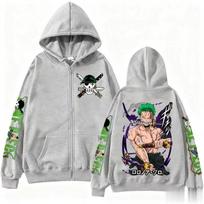 2026 One Piece Zoro Anime Spaudinys Užtrauktuku Su Gobtuvu Striukė Vyrams Moterims Ilgomis Rankovėmis Laisvalaikio Hip Hop Gatvės Drabužiai Megztinis Pavasaris Ruduo Viršutiniai Drabužiai 4XL gray