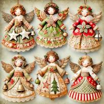Vintage Christmas Angel Pendant DIY Crafts Fantasy Christmas Tree Angel Decorations Cartoon Christmas Tree Ornaments brown