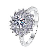 Light Luxury Sunflower D Color 1Carat Moissanite Ring for Women 925 Sterling Silver Exclusive Design 1Carat Moissanite&9 white