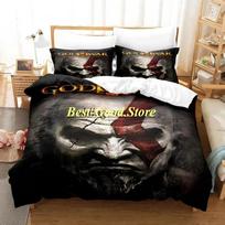 God of War Bedding Set Single Twin Full Queen King Size Bed Set Aldult Kid Bedroom Duvetcover Sets 3D Print Anime Bed Sheet Set EU Single(135*200cm)3pcs black