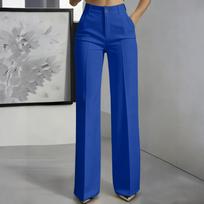 High Waist Wide Leg Trousers for Women Office Pants with Button and Zip Closure Classic Fit Design L mėlyna