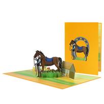 Creative Animal Sports 3D Pop-up Greeting Card: Equestrian Competition Theme orange