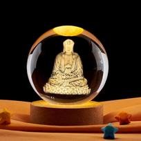 3D Carved Crystal Night Light: Buddha, Guanyin & Ksitigarbha Bodhisattva Zen Ornament 6 cm beige