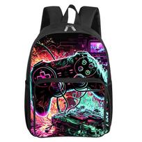 GamePad Pattern Square Front Pocket Backpack for Boy and Girls Best Gifts 2D Flat Cartoon SchoolBags for Children black