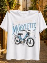 Jme La Pte En Mobylette Blue Vintage Moped With Chalk Style Hand Lettering And Playful French Retro Unisex All Tshirt L gray