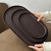 Walnut Wood Grain Oval Tray - Multi-Purpose Serving Plate for Coffee, Cakes, Snacks, Desserts & Kitchen Storage black