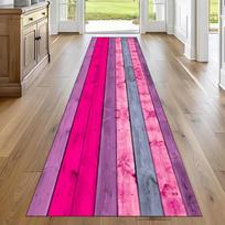 Colorful Pink Purple Wood Plank Runner Rug, Non-Slip Washable Durable Mat for Hallway, Kitchen, Entryway  Living Room 40x120CM-16x47in