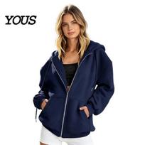 Lightweight Women Jacket Zip-Up Hoodies for Women, Loose Fit Drawstring Hooded with Long Sleeve Jackets Pocket, Casual Coat Fall Winter Outdoor Sports S black